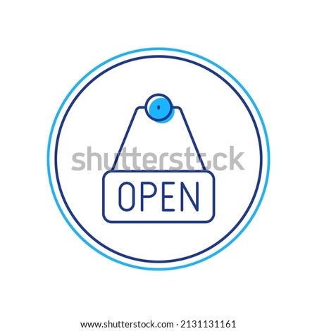 Filled outline Hanging sign with text Open door icon isolated on white background.  Vector