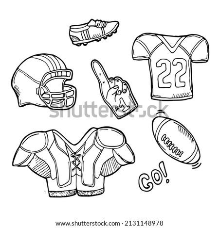 Doodle vector Football and rugby equipments. American Football Icons Sketch