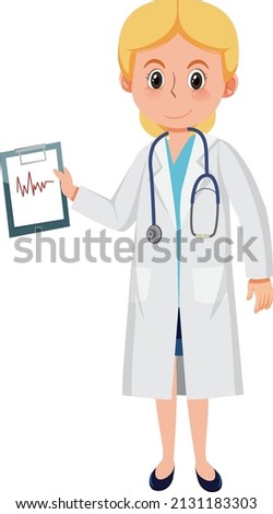 A female doctor cartoon character on white background illustration