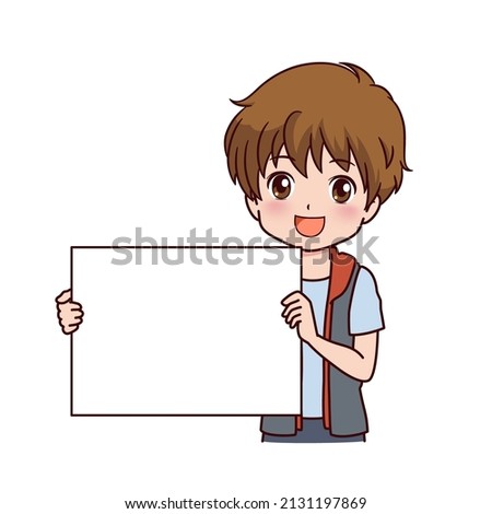 Clip art of a boy holding a message board