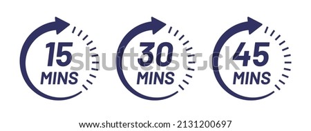 Minute timer icon collection. Containing 15 mins, 30 mins and 45 mins vector. Royalty-Free Stock Photo #2131200697