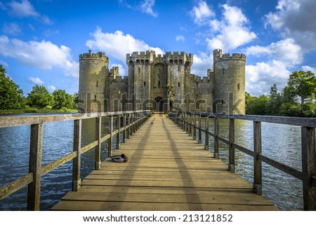 Historic Bodiam Castle and moat in East Sussex, England Royalty-Free Stock Photo #213121852