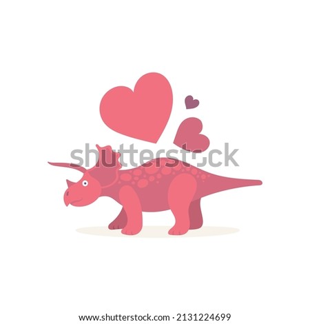 Dinosaur in love. Cute dinosaur and hearts. Dinosaur cartoon character illustration. Part of set.