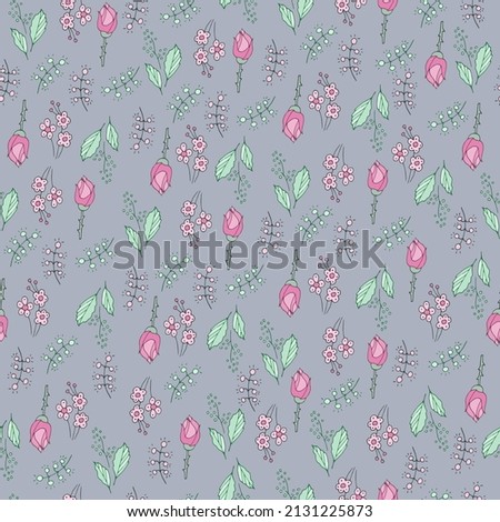 Spring ornament with roses on a light grey background. Seamless pattern for wallpaper, fabric, templates.