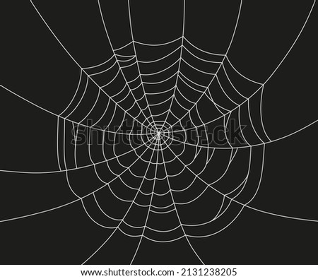 Scary spider web. White cobweb silhouette isolated on black background. Doodle spideweb circle. Hand drawn cob web for Halloween party. Vector illustration.