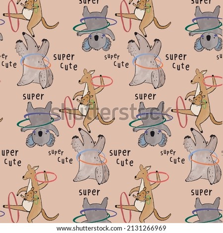 cute koala ant-eating kangaroo drawing in pattern vector for t-shirt print