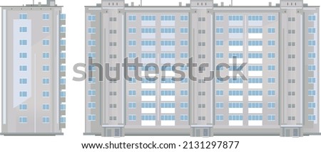 Nine-story eastern European building in front and side view isolated, old soviet building architecture flat style, Ukrainian apartment building, city high-rise building Royalty-Free Stock Photo #2131297877