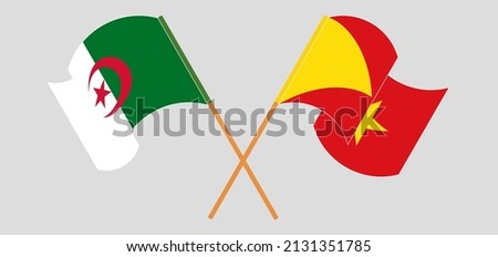 Crossed and waving flags of Algeria and Tigray. Vector illustration
