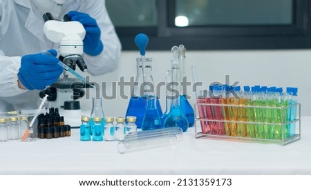 Researchers, doctors, scientists work with plastic medical tubes in modern laboratories or hospitals. Biotechnology Expert On Advanced Equipment Chemistry Lab Medicine Experiment For Hospital