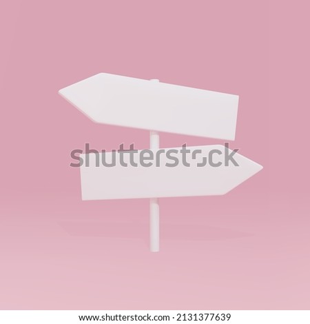 3d white directions sign on pink background. Vector illustration.