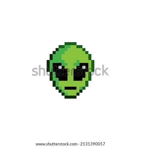 Pixel art green and gray cartoon alien character. 8 bit pixel alien. vector illustration. UFO. Creature. Face. Cartoon.  Royalty-Free Stock Photo #2131390057