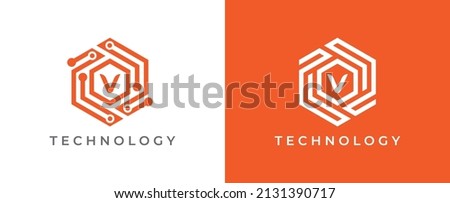 Hexagon Technology Logo icon symbol with Letter V. Vector logo template