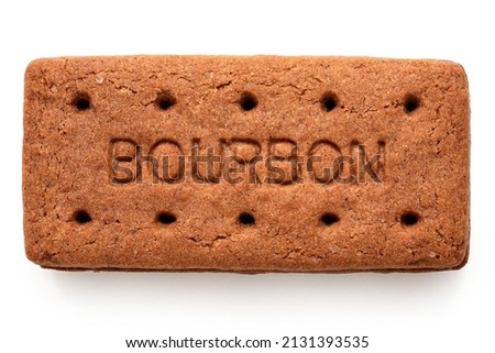 Bourbon chocolate cream biscuit isolated on white. Top view. Royalty-Free Stock Photo #2131393535