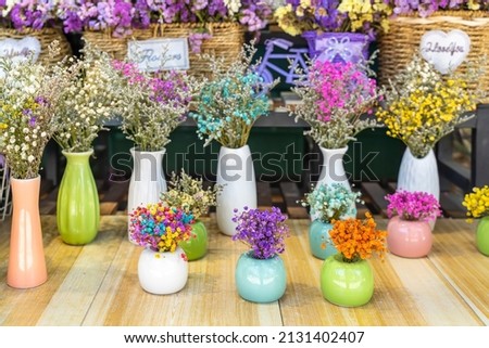 colorful gypsophila flowers in a wholesale flower shop