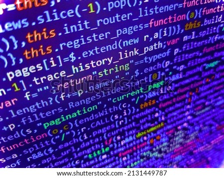 Programming source code abstract screen of software developer. Abstract source code background. Php code on blue background in code editor. PC software creation business