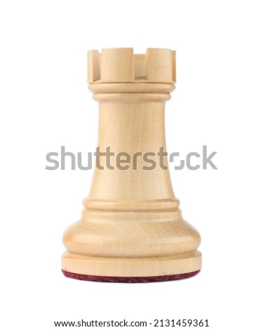 Wooden rook isolated on white. Chess piece Royalty-Free Stock Photo #2131459361