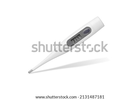 body thermometer showing temperature on white background with shadow - 37.4 celsius - side view 3d - free space for logo