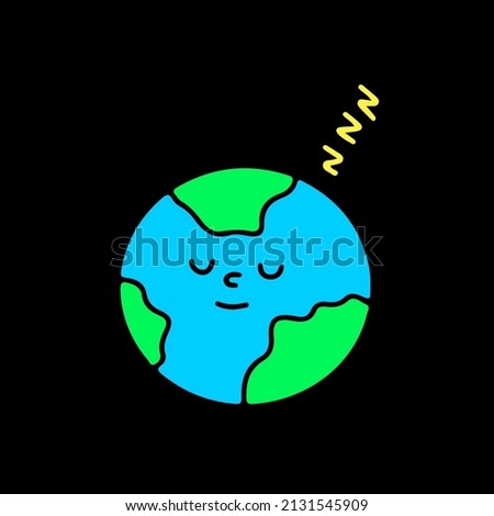 Sleeping earth planet, illustration for t-shirt, sticker, or apparel merchandise. With doodle, retro, and cartoon style.