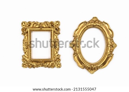 Retro gold or bronze frame with patterns for photos, text, images or paintings isolated on a white background. High quality photo