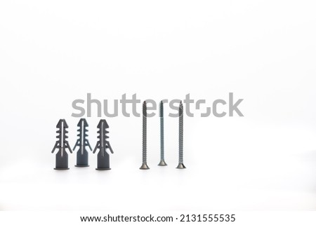 screws and dowels isolated on white background with copy-space