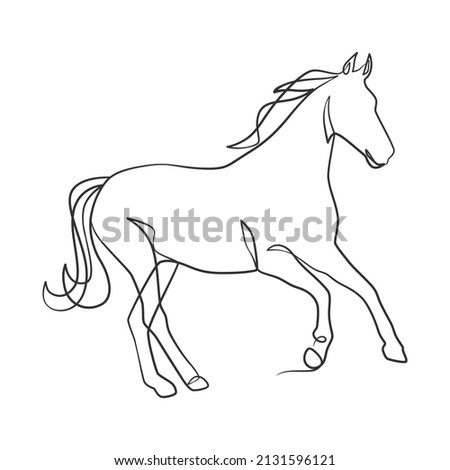Continuous line drawing of horse, Horse one line drawing minimalist style design