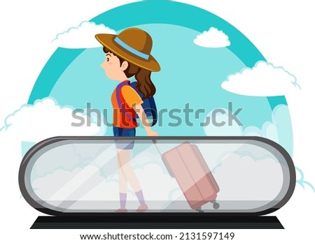 Woman travel holiday theme with backpack and luggage illustration