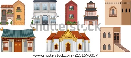 Different building desings from around the world illustration