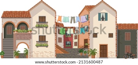 Scene with many buildings in city illustration