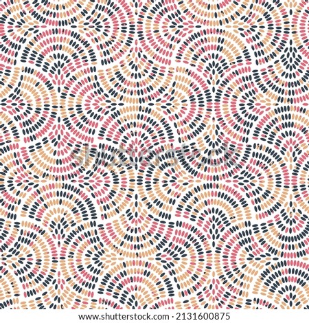 Seamless mosaic pattern with half circles. Black pink and yellow circle texture pattern.