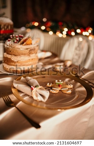 The Christmas table with decorations for family gatherings