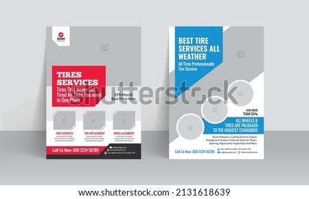 Tires service flyer brochure cover design template in A4 size with creative business layout
