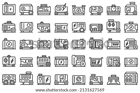 Power generator icons set outline vector. Electric engine. Diesel power Royalty-Free Stock Photo #2131627569