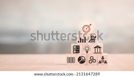 woods block step on table with icon Action plan, Goal and target, success and business target concept, project management, company strategy  Royalty-Free Stock Photo #2131647289