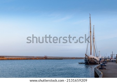Replica of Williams II.  The tall ship moored in the Port of Blyth, Northumberland, UK.  Royalty-Free Stock Photo #2131659209