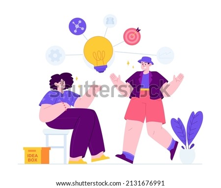 Idea concept vector Illustration idea for landing page template, gather idea after brainstorming, creative and innovative process with light bulb bright thought, Hand drawn Flat Styles
