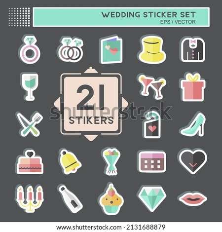Wedding Sticker Set in trendy isolated on black background