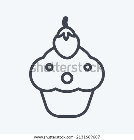 Cupcake Icon in trendy line style isolated on soft blue background