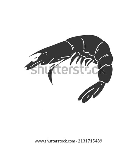 Shrimp Icon Silhouette Illustration. Crustacean Seafood Protein Vector Graphic Pictogram Symbol Clip Art. Doodle Sketch Black Sign.