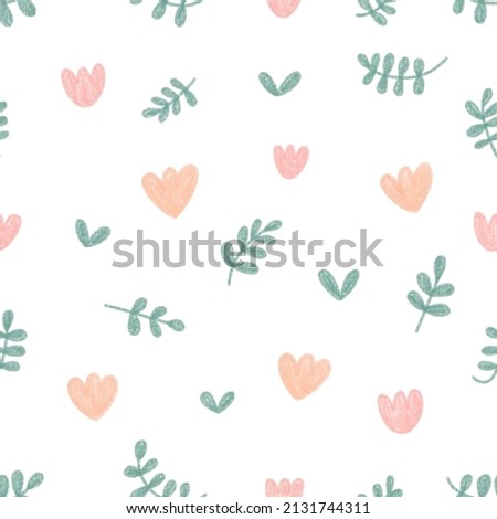 A delicate children's vector pattern with orange, pink flowers and leaves and grass. Cute spring print in watercolor style on a white background for textiles, postcards, decor, wrappers, kids