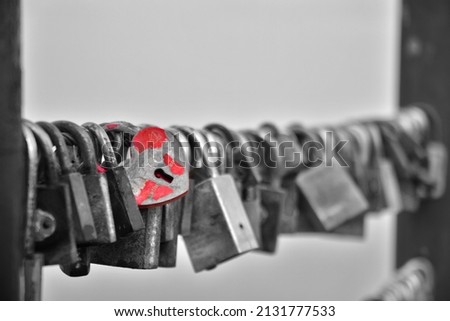 Love padlocks on a banister in Siofok, at the Lake Balaton Royalty-Free Stock Photo #2131777533