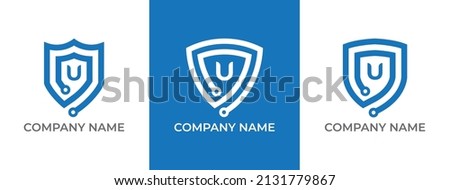 Set of Shield Technology Logo icon symbol with Letter U. Vector logo template