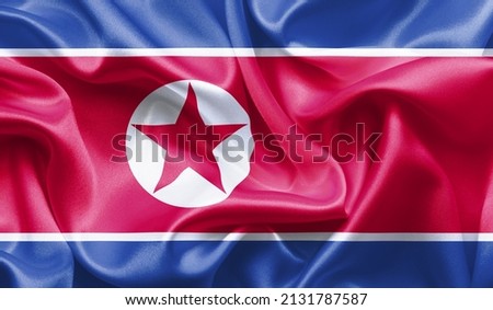 Korea, North close up of white textured cloth background flag waving Celebration, Beautifully waving flag Close up of flag.