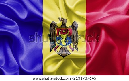 Moldova close up of white textured cloth background flag waving Celebration, Beautifully waving flag Close up of flag.