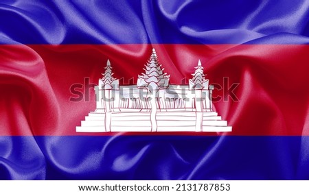 Cambodia close up of white textured cloth background flag waving Celebration, Beautifully waving flag Close up of flag.