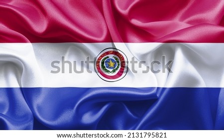 Paraguay close up of white textured cloth background flag waving Celebration, Beautifully waving flag Close up of flag.