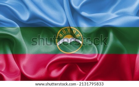 Karachay Cherkessia close up of white textured cloth background flag waving Celebration, Beautifully waving flag Close up of flag.