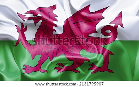 Wales close up of white textured cloth background flag waving Celebration, Beautifully waving flag Close up of flag.