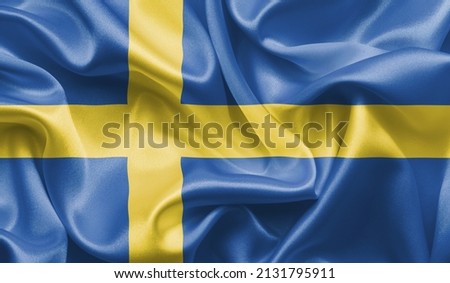 sweden close up of white textured cloth background flag waving Celebration, Beautifully waving flag Close up of flag.