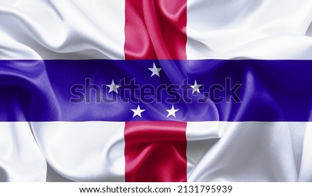 Netherlands Antilles close up of white textured cloth background flag waving Celebration, Beautifully waving flag Close up of flag.