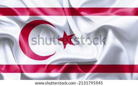 Turkish Republic of Northern Cyprus close up of white textured cloth background flag waving Celebration, Beautifully waving flag Close up of flag.
